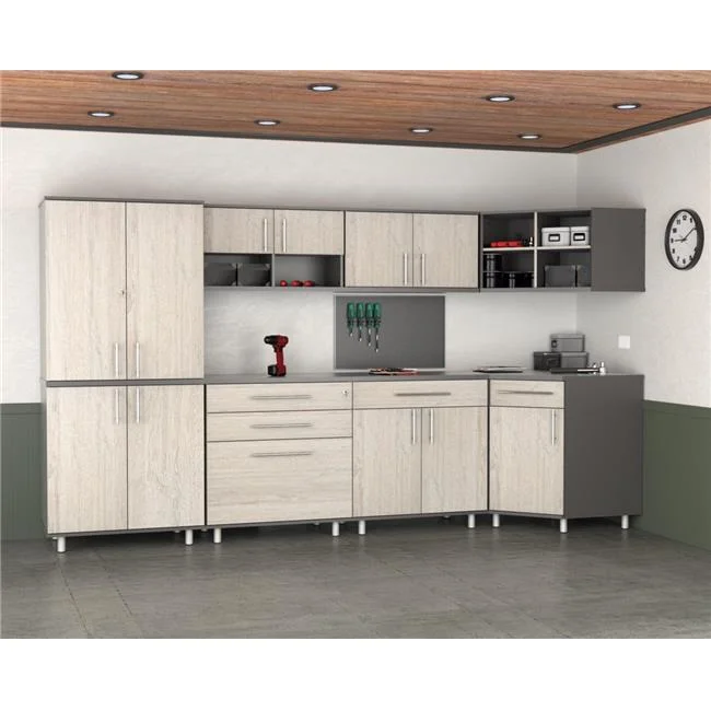 Inval America Kratos 7-Piece Engineered Wood Corner Garage Cabinet Set in Gray