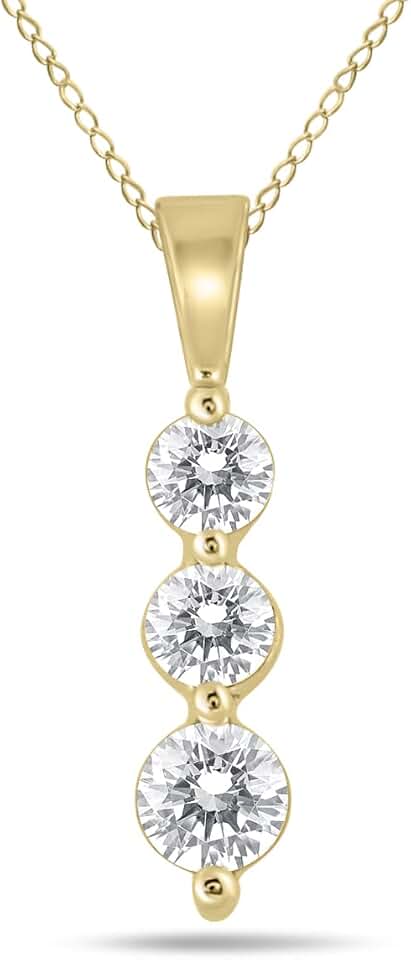 1/2 Carat TW Three Stone Diamond Pendant Available in 10K White and Yellow Gold