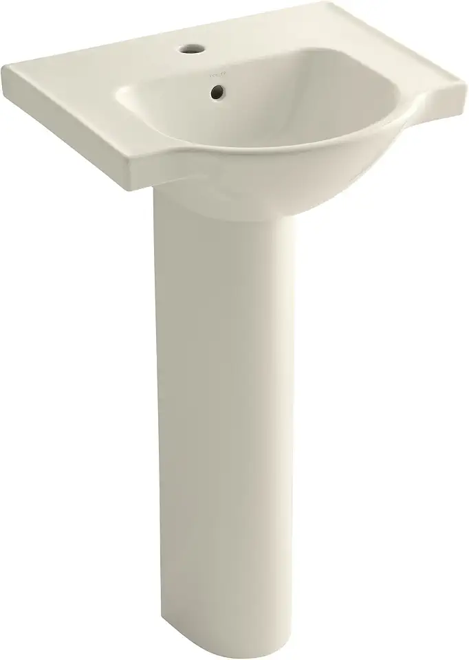 Kohler 5265-1-47 Veer Pedestal Bathroom Sink with Single Faucet Hole, 21-Inch, Almond