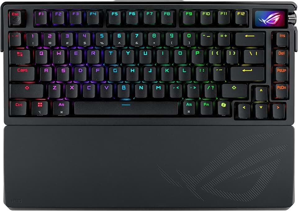 ROG Azoth Extreme 75 Custom Gaming Keyboard, Aluminum Chassis, Carbon Fiber Positioning Plate, Adjustable Gasket Mount, Three-Layer Dampening, Color OLED Touchscreen, ROG NX Snow Switches, PBT Keycaps