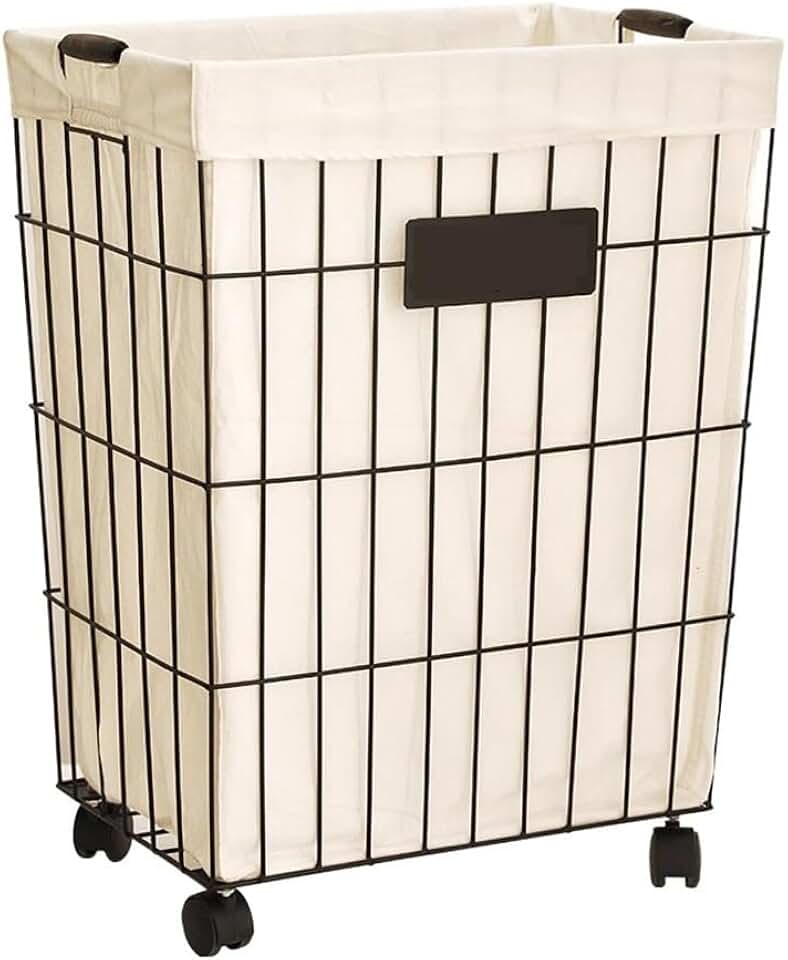 Iron Rolling Laundry Basket Organizer, Folding Laundry Storage Basket with Handles, Clothes Hamper with Removable Liner Bag, Clothes Organizer, for Living Room,Bathroom,Closet or Bedroom
