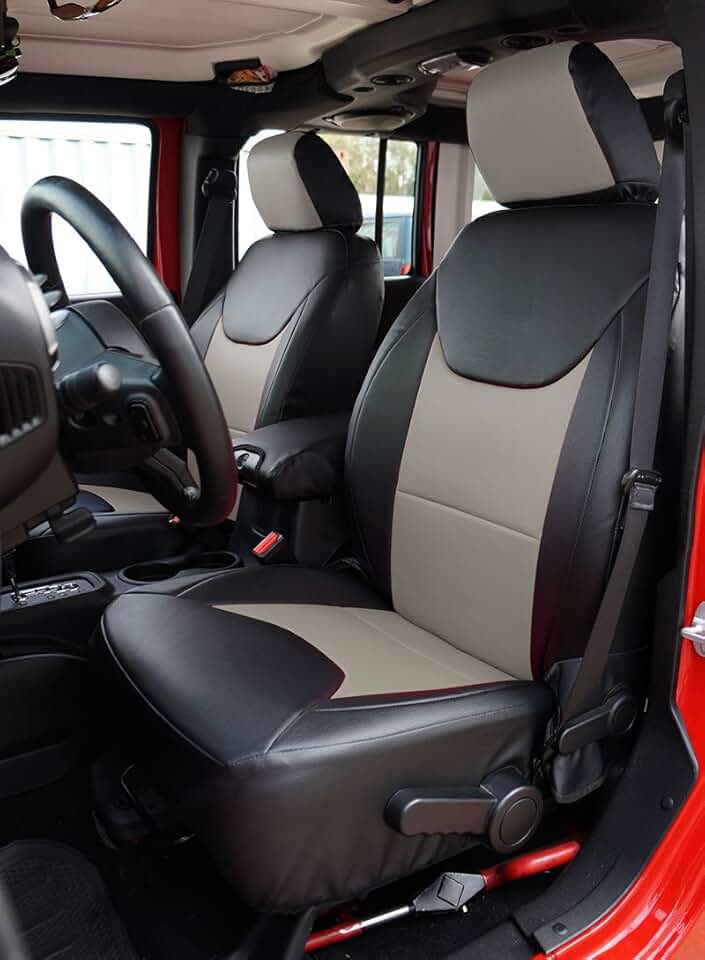 Iggee Artificial Leather Custom Made Original fit Front and Rear seat Covers Designed for Jeep Wrangler JK 4Doors 2013-2017 (Black/Grey)