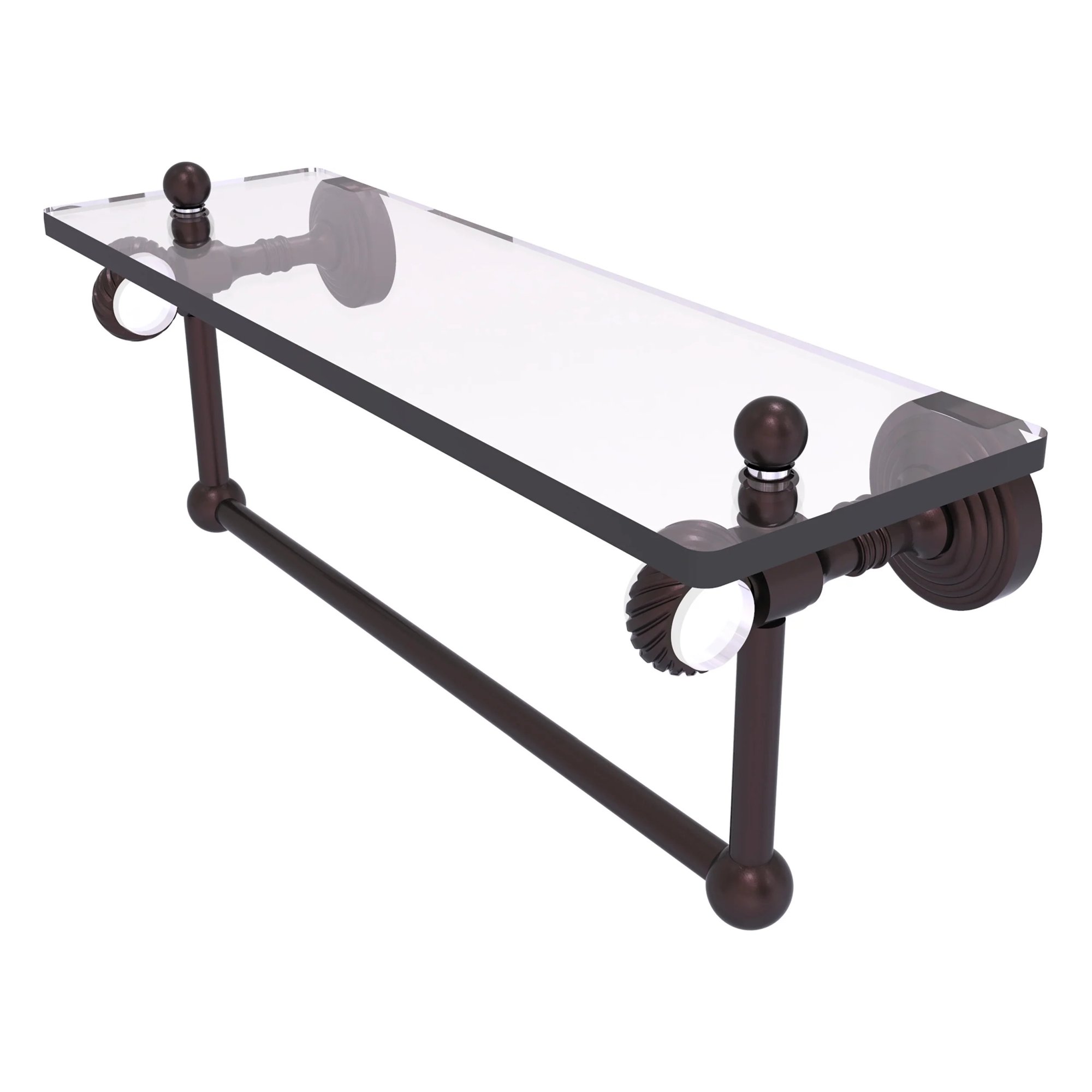 Pacific Grove Collection Glass Shelf with Towel Bar with Twisted Accents - Antique Bronze / 16 Inch