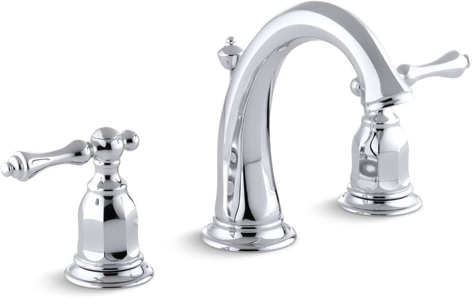 KOHLER 13491-4-CP Kelston Widespread Bathroom Faucet with Pop-Up Drain Assembly, 3-Hole 2-Handle Bathroom Sink Faucet, 1.2 gpm, Polished Chrome