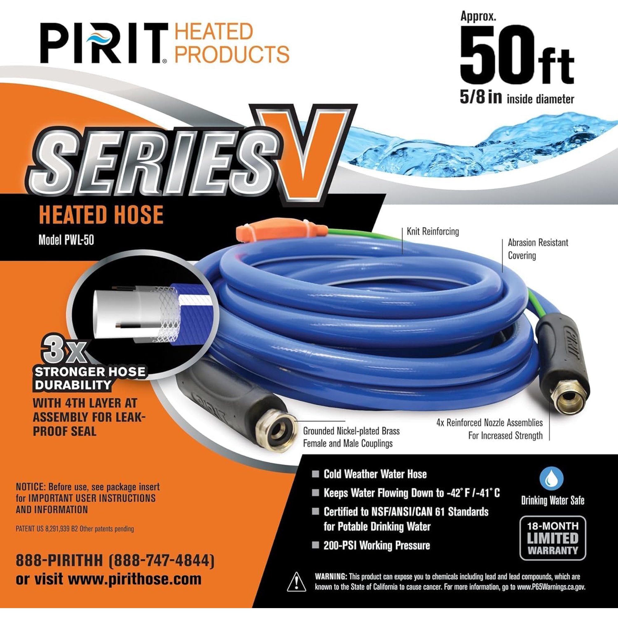 Heated Water Hose for RV, Farm & Home - Thermostat Controlled -40°F Freeze Protection - Drink Water Safe - 5/8 Hose 50 Feet