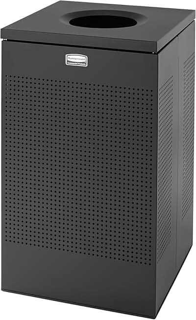 Commercial Products Silhouettes Trash Can, 20-Gallon, Black, Steel Modern Look, Heavy Gauge Garbage Can/Waste Basket for Outdoor/Indoor Spaces