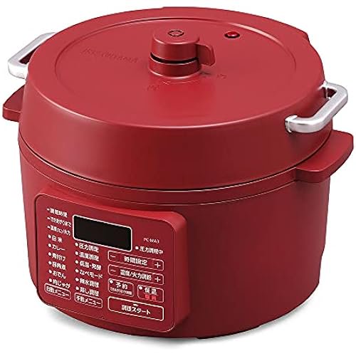 Iris Ohyama Electric Pressure Cooker, Pressure Cooker, 3L, For 3 to 4 People, Low Temperature Cooking, Tabletop Pot, Reservation Function, Recipe Book Included, Cassis Red PC-MA3-R
