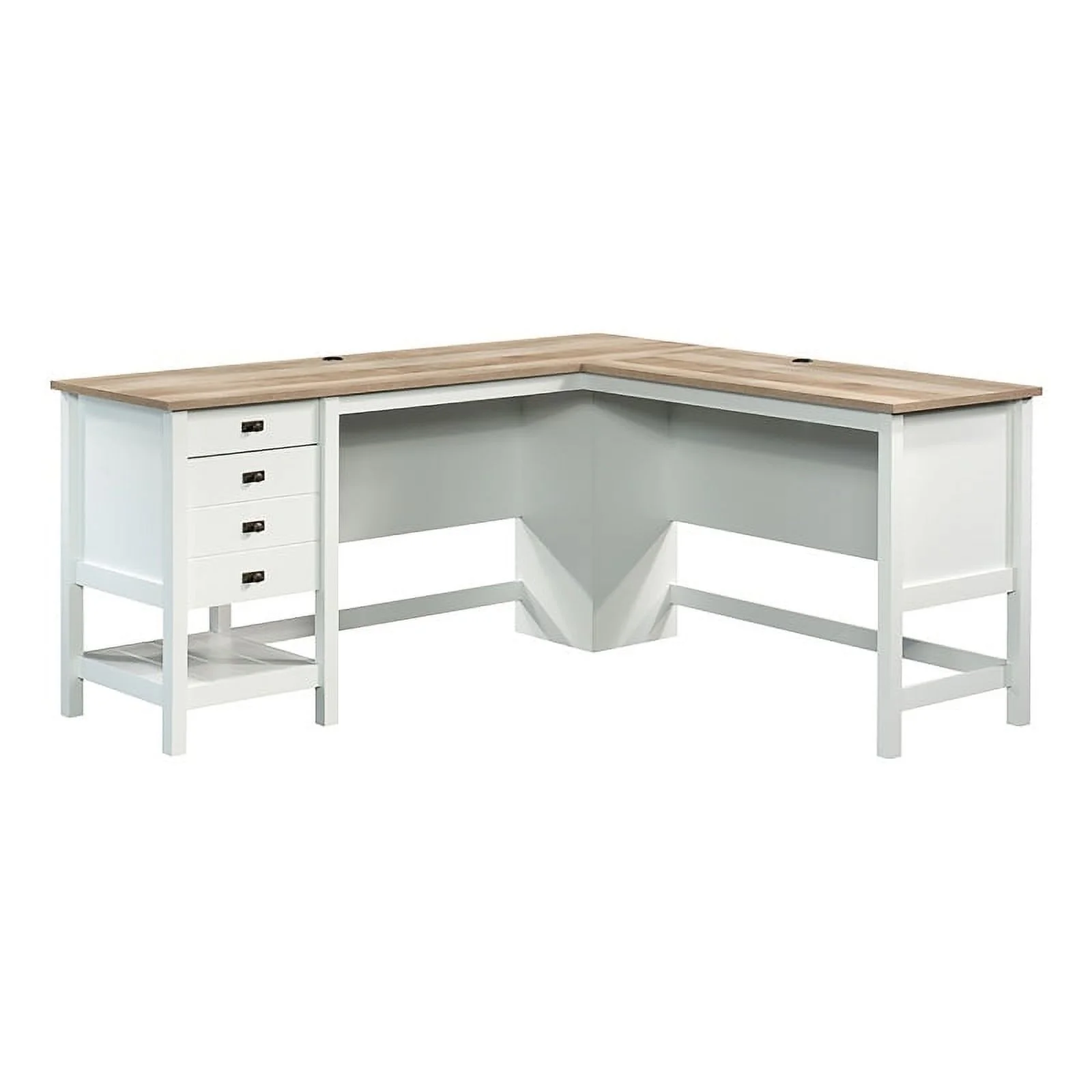 Pemberly Row Contemporary Engineered Wood L-Shaped Home Office Desk in White