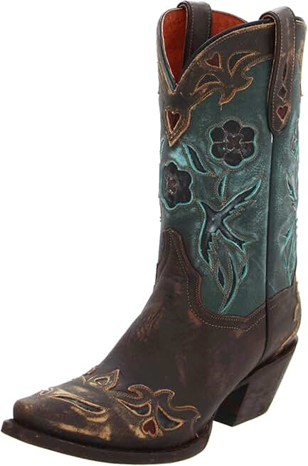 Dan Post Womens Blue Bird Floral Tooled-Inlay Snip Toe Casual Boots Mid Calf Mid Heel 2-3