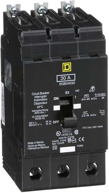 SCHNEIDER ELECTRIC 480Y/277-VOLT 30-AMP EGB34030 Miniature Circuit Breaker 480Y/277V 30A, Black