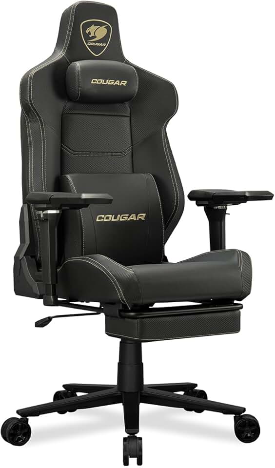 COUGAR Armor EVO M Gaming Chair with Breathable Premium PVC Leather, 5D Adjustable Armrests, Retractable Footrest, Lumbar Cushion, Magnetic Neck Pillow Foam, (Gold) (Orange)