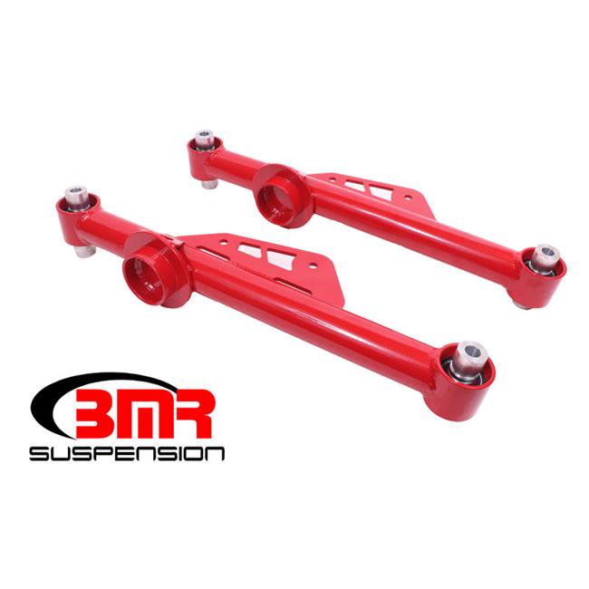 BMR Suspension TCA016R Non-Adjustable Lower Control Arms with Spherical Bearings for 1979-1998 Ford Mustang - Red