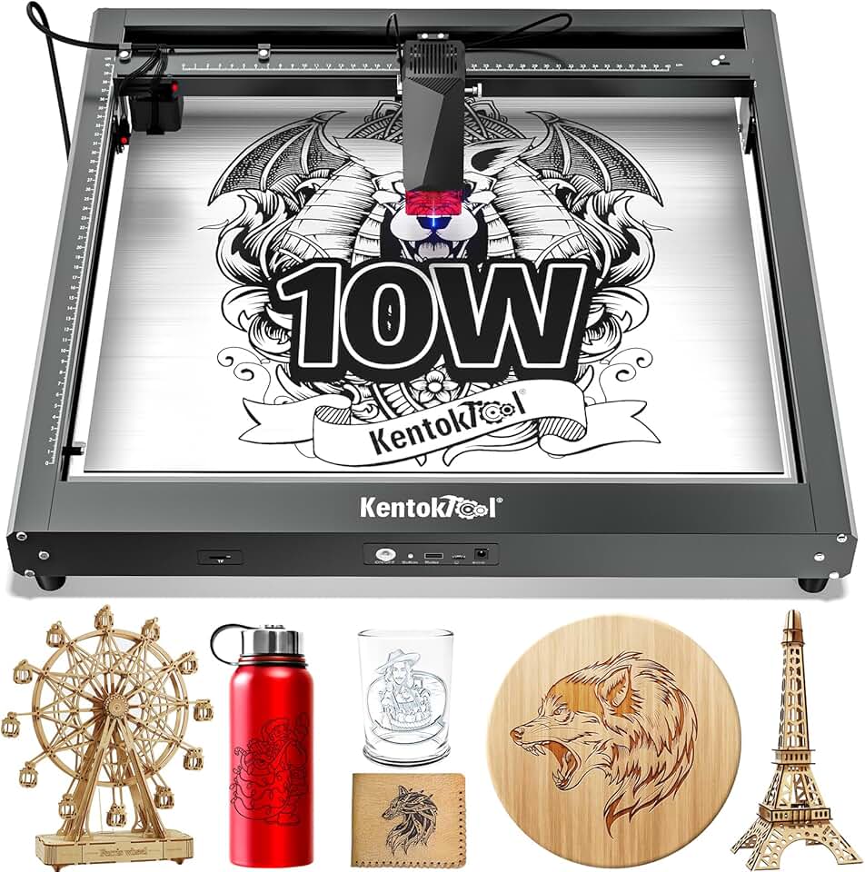 Laser Engraver, 10W Output 60W Laser Cutter, Laser Engraver and Laser Cutter Machine APP Supported, 0.01mm High Accuracy High Speed 400 * 400mm Size for Wood and Metal Leather Acrylic Glass
