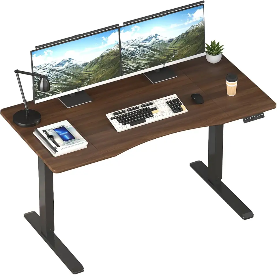 Dual Motor Height Adjustable Electric Standing Desk, 55x28 Inches Electric Standing Desk with Curved Design Stand Up Table 3 Memory Keys, Sit and Stand Home Office Desk with Splice Board
