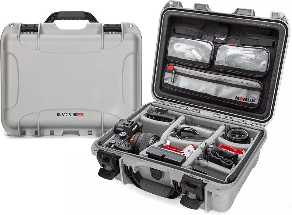 Nanuk 920 Waterproof Hard Case with Lid Organizer and Padded Divider - Silver