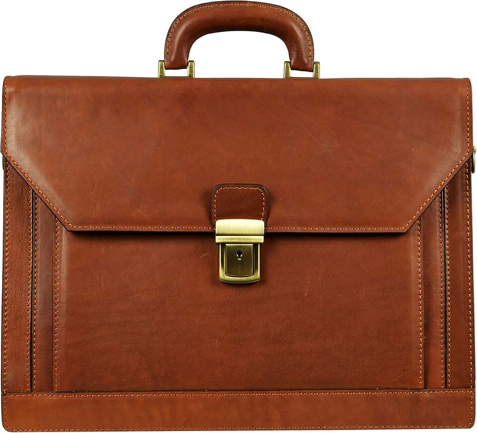 Time Resistance Leather Briefcase - Italian Handmade Laptop Bag - Briefcase for Men and Women - Attache - Computer Bag