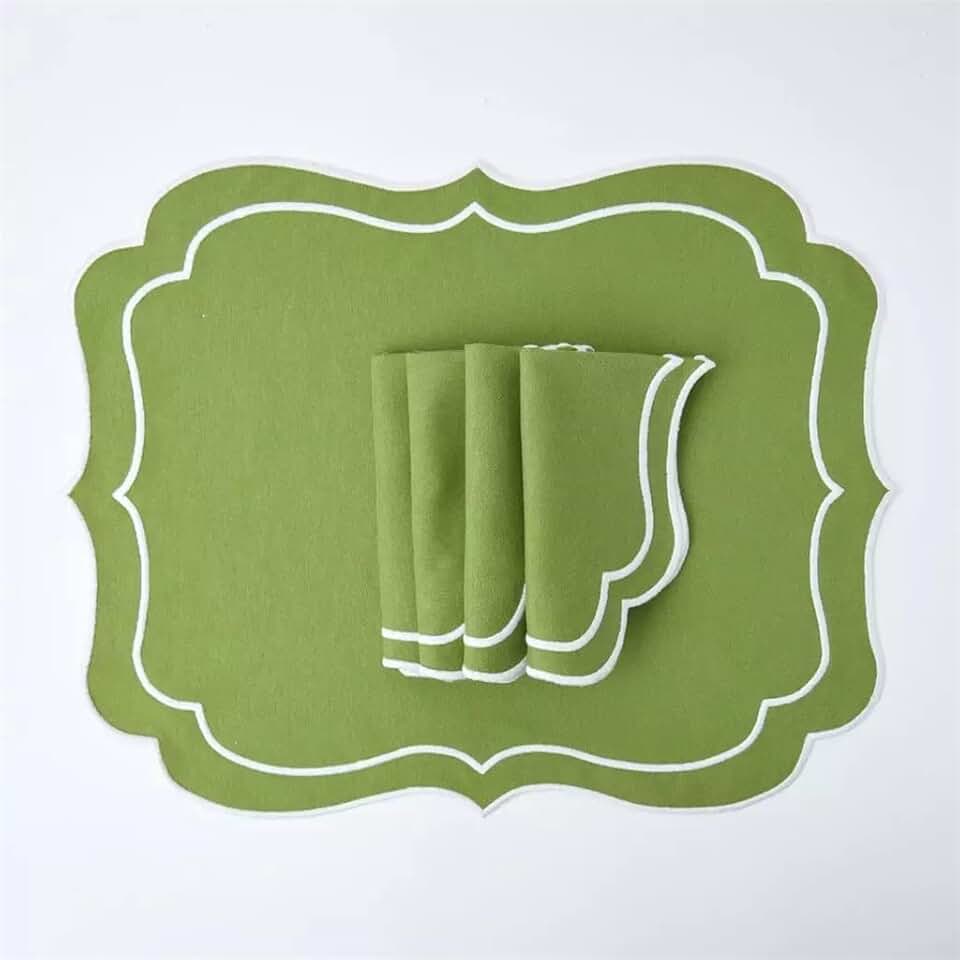 Cotton Embroidered Placemats and Napkins Set of 8 Home Decor Romantic Party Decor Side Table Mat(D)