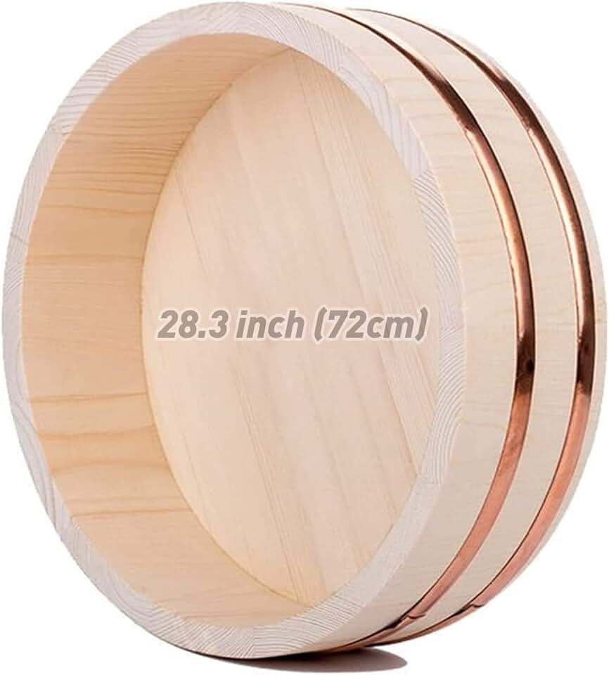 Oversized Japanese Wooden Hangiri Sushi Rice Mixing Bowl Tub for Sushi Restaurant Sushi Oke 28 inches Diameter with Copper Border