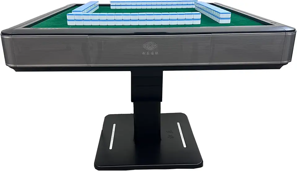 USA MJ Table Filipino 40mm Gray Tornado Ultra Thin Folding Automatic Mahjong Table Foldable Style with 2 Sets of Numbered Tiles (Blue & Green) & Hard Tabletop Cover
