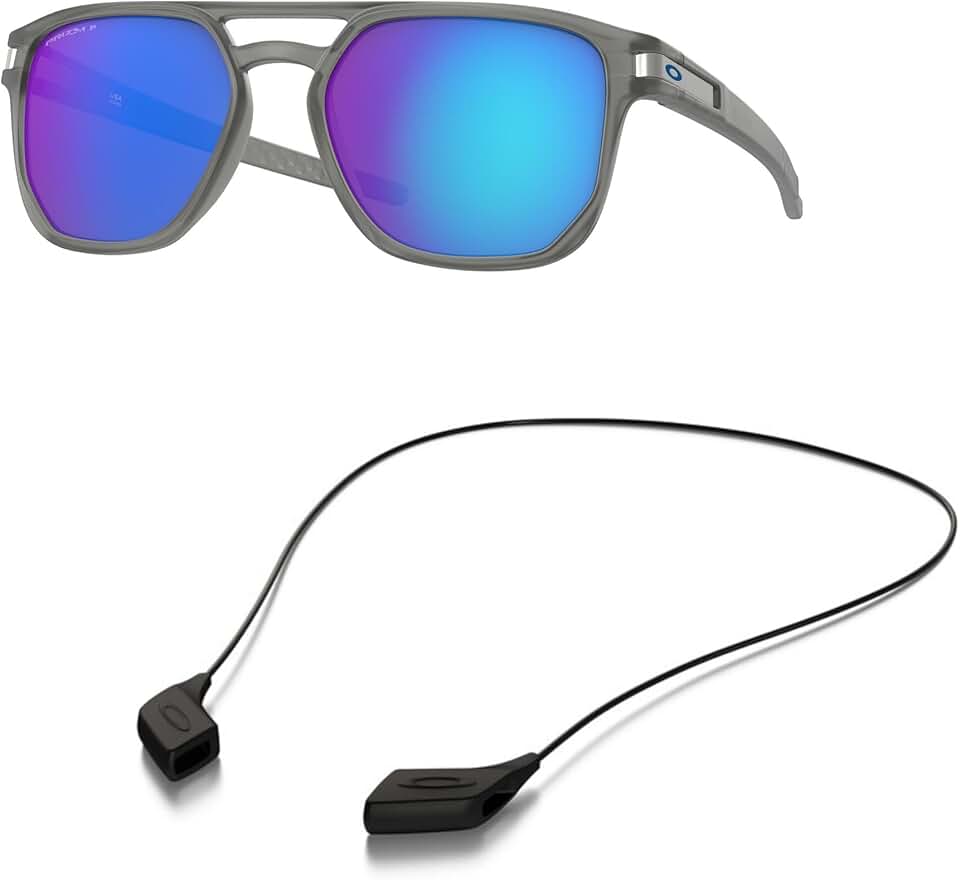 Oakley OO9436 Sunglasses Bundle: OO 9436 943606 Latch Beta Matte Grey Ink Priz and Large Black leash Accessory kit