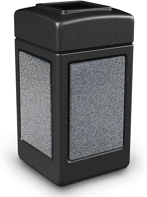 Commercial Zone-720313 StoneTec Open-Top 42-Gallon Square Waste Container - Black