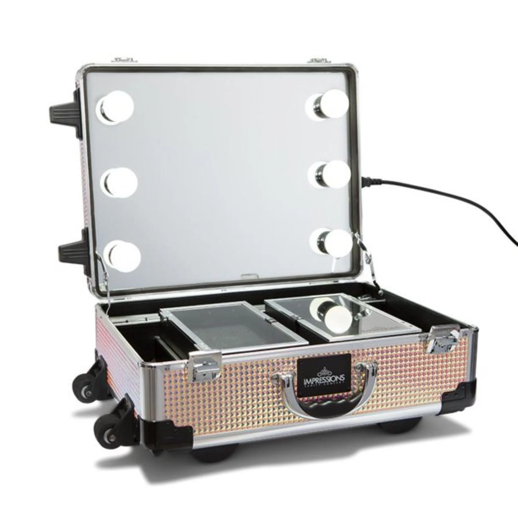 Impressions Vanity Slaycase XLS Vanity Travel Train Case with LED Bulb, Makeup Organizer Bag (Mermaid Shimmer)