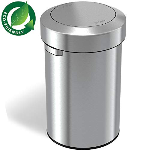 iTouchless Titan 17 Gallon Swing Open Trash Can, Stainless Steel Self-Balance Flip Top Lid Commercial Grade 64 Liter Garbage Can is Perfect for Business, Restaurant, Office and Kitchen