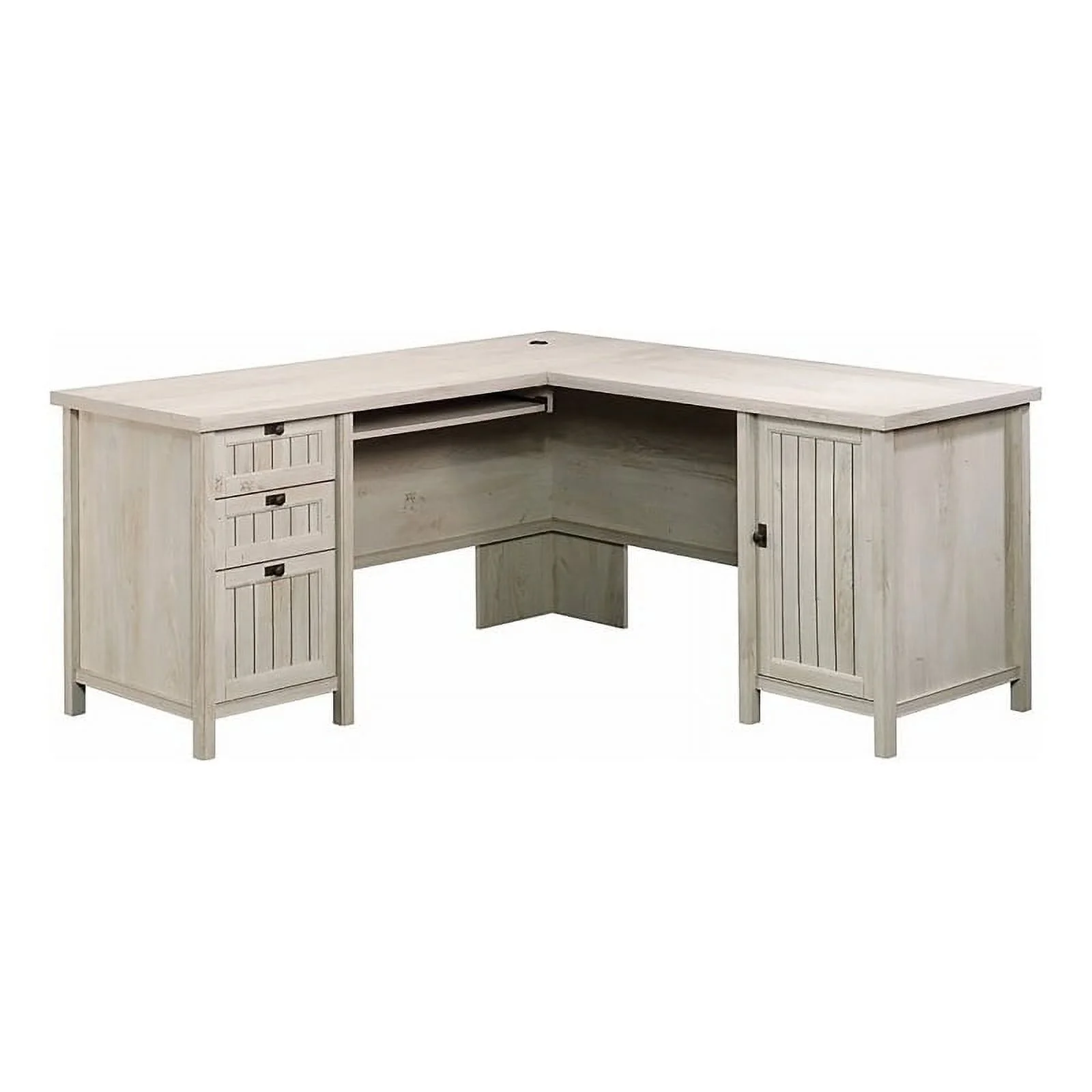 Pemberly Row Coastal Wood L Shaped Computer Desk in Chalked Chestnut