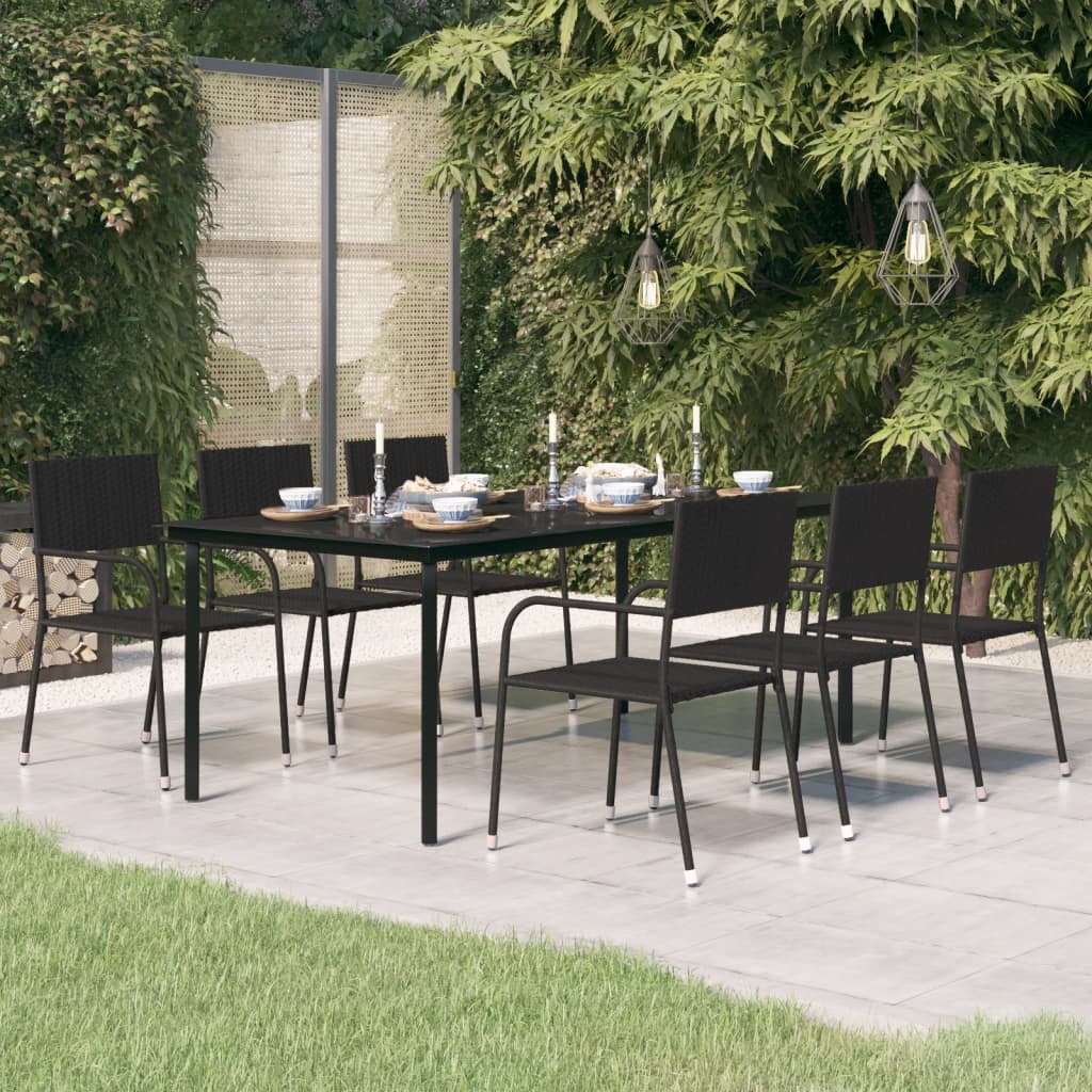 Outdoor Dining Table Black Steel and Glass 79x39x29 Stylish, Durable, Spacious; Perfect for Patio Gatherings