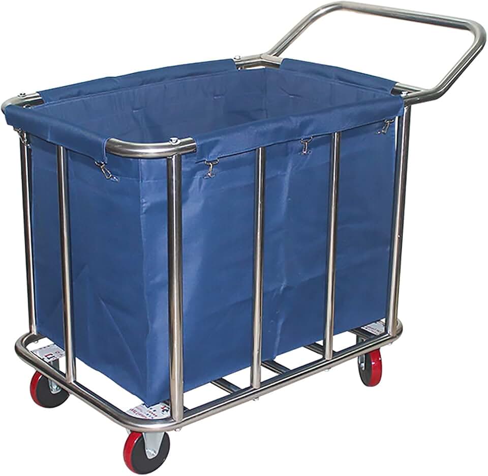 Movable Hand Trucks,Hotel Linen Cart,With Single Handrail Laundry Sorter Hamper Trolley,With 4 inch Mute Wheel Hotel Clothes Storage,Sorting Carts,With Demolish Fabric Bags/Blue/116*65*90Cm