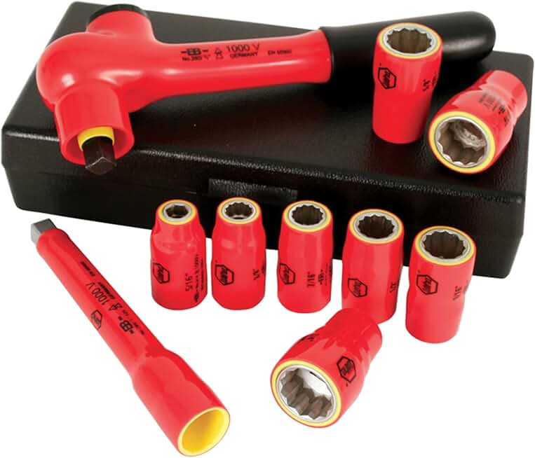 Wiha 31590 Drive Socket Set, Metric, 3/8-Inch, 1000 Volt, 10 Piece
