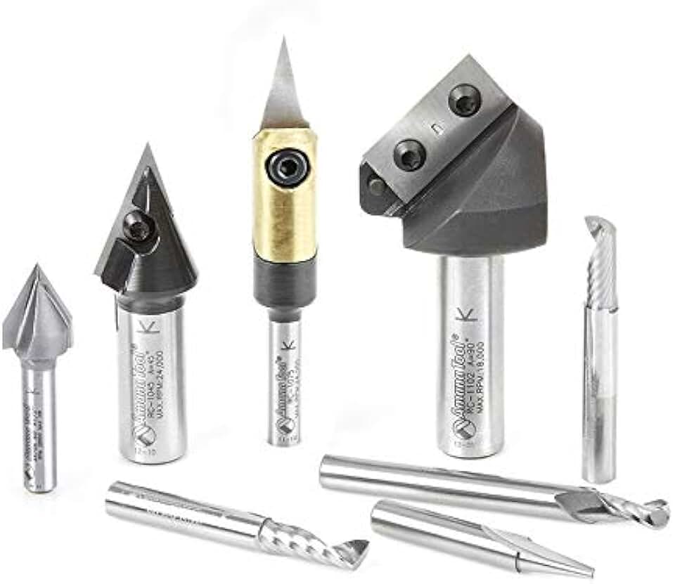 AMS-130 8-PC Signmaking Starter CNC Router Bit Collection, 1/4 & 1/2