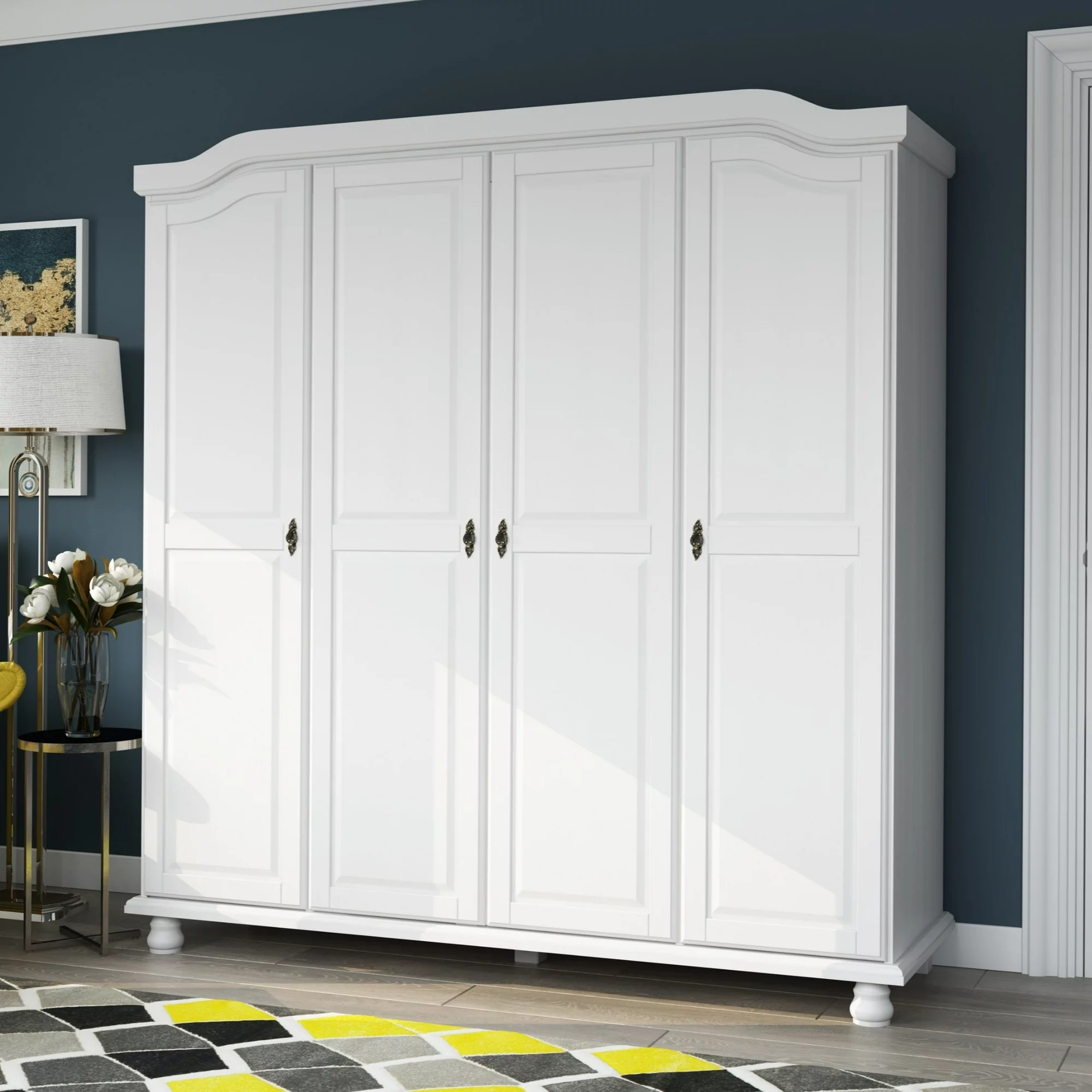 Palace Imports, Inc. Palace Imports 100% Solid Wood Kyle 4-Door Wardrobe Armoire with Solid Wood or Mirrored Doors White