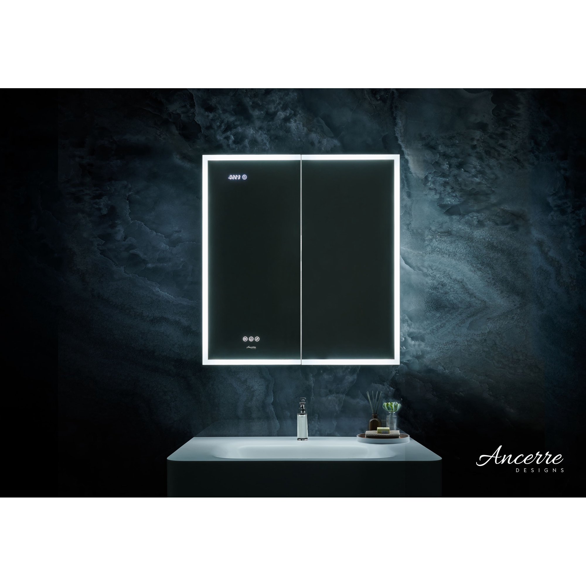Pagani 30 in. x 32 in. LED Mirror Cabinet with Defogger Magnifier and USB Outlet