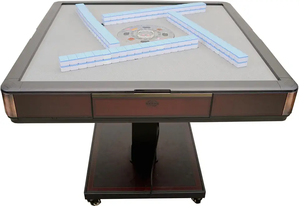 Ultra-Thin Automatic Mahjong Table in Wine Red Color with Folding Roller Coaster Style, 40mm Numbered Tiles, and Table Cover