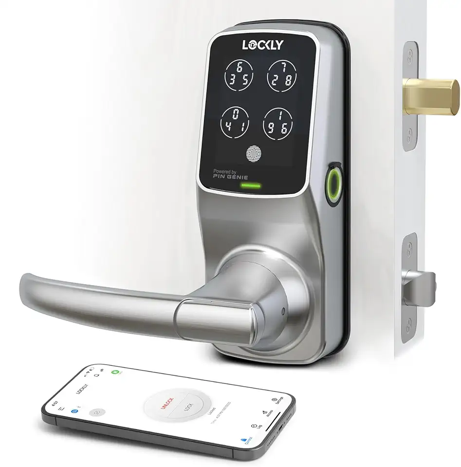 Lockly Duo Interconnected Deadbolt+Latch (PGD678W), Front Door Handle and Deadbolt Set, 3D Biometric Fingerprint Sensor, PIN Genie® Keypad, APP Remote Control (Satin Nickel)