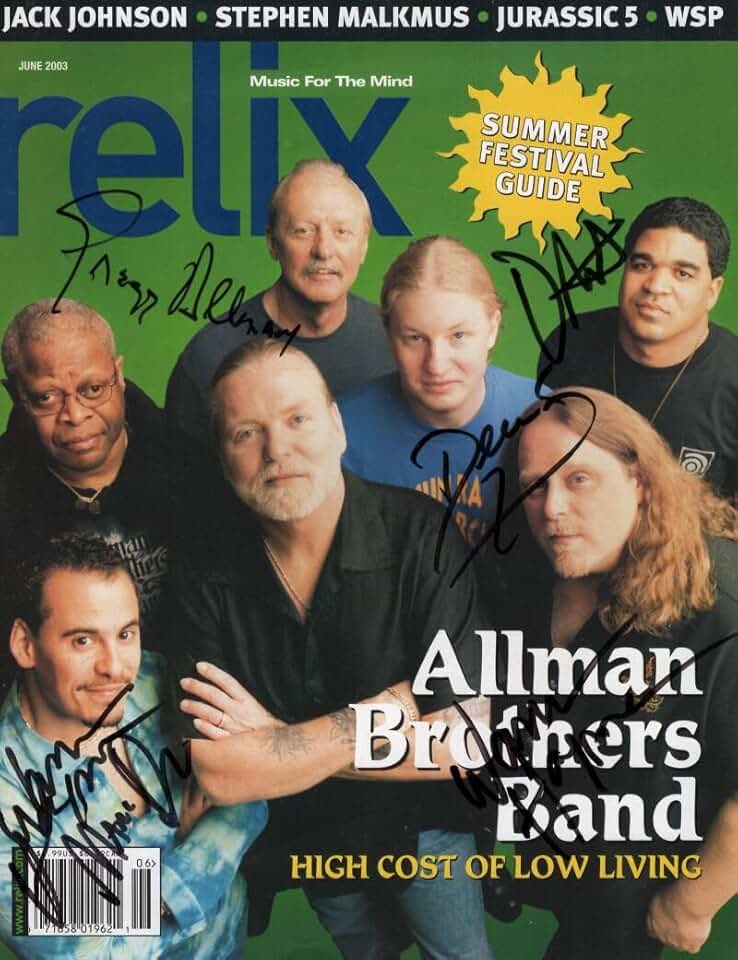 Allman Brothers Band (x5) Signed Autograph 8.5x11 Magazine Cover Only with James Spence Authentication JSA COA - Signed by Gregg Allman, Oteil Burbridge, Warren Haynes, Marc Quinones, Dekek Trucks - The Allman Brothers Band Idlewild South Live At Fil
