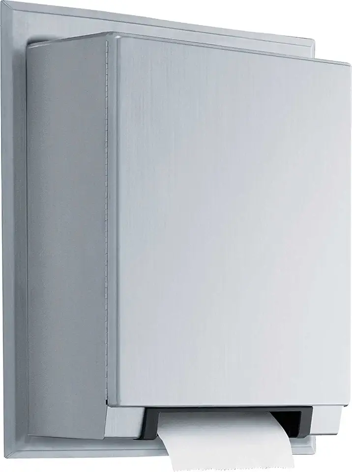 BOBRICK 29744 Stainless Steel Automatic Universal Semi-Recessed Roll Paper Towel Dispenser with Intuitive LED Light, Satin Finish, 17-1/2