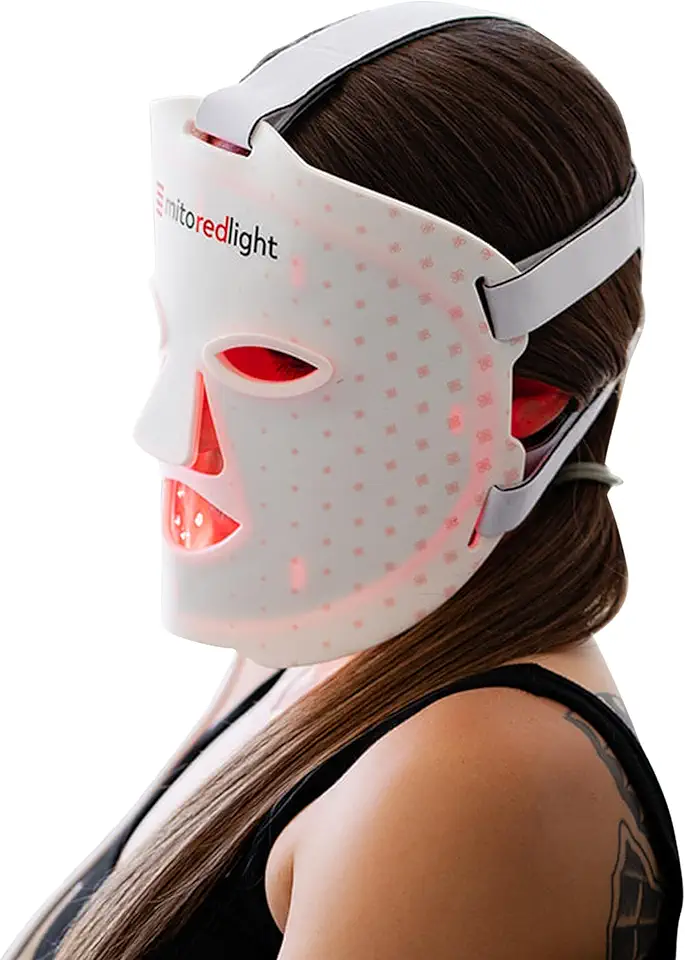 MitoGLOW™ Red Light Mask - On The Go Red Light Therapy Face Mask - Red Light Therapy Mask for Face and Neck - Battery Operated Red Light Mask - Glowing Skin