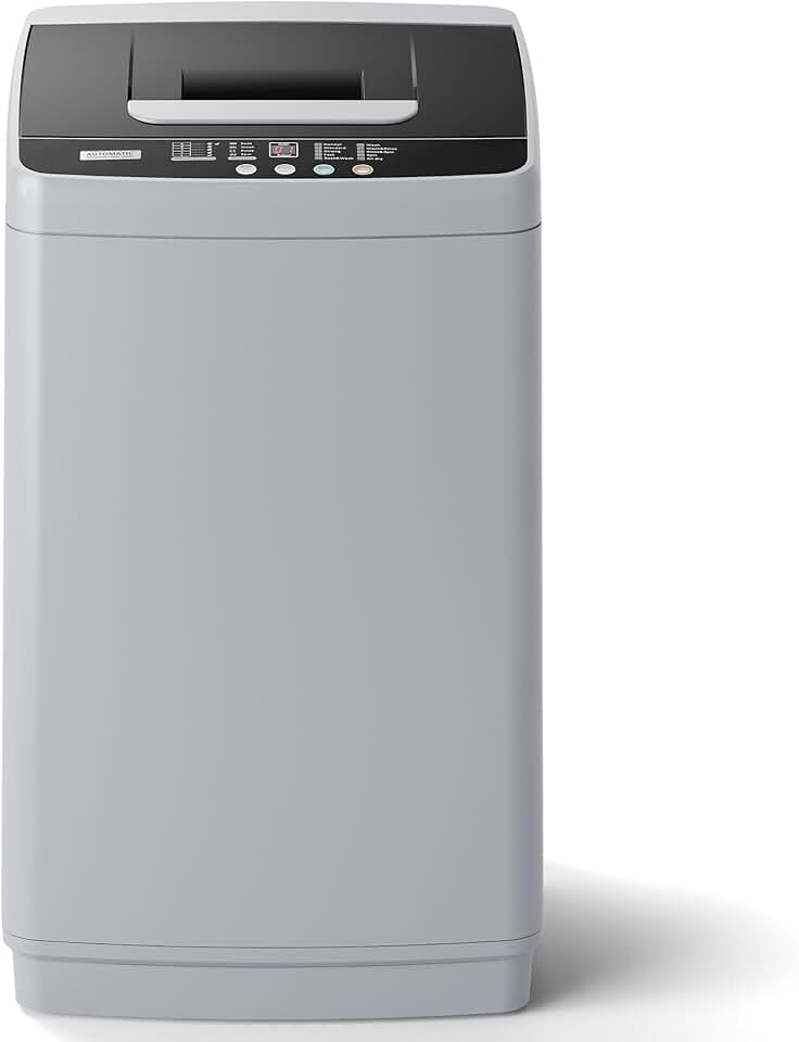 Home Washer, Small Portable Washer 0.9Cubic Feet with 10 Programs 5 Water Levels, Drain Pump and LED Display, Compact Washer for Apartments and RVs, Light Gray