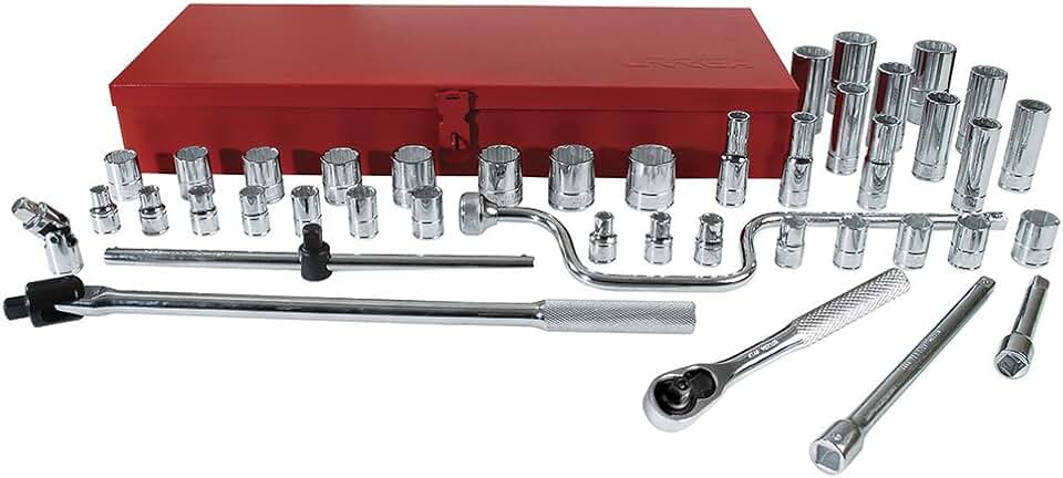 Urrea 5400G 1/2-Inch Drive 6 to 12-Point Chrome Socket Set, 43-Piece