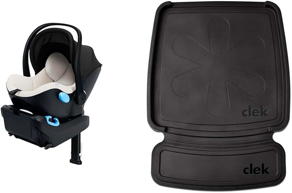 Clek Liing Infant Car Seat, Marshmallow & Clek Mat-Thingy Car Seat Protector Featuring Latch-Compatible Design with Anti-Spill and Compression Damage Protection, Black