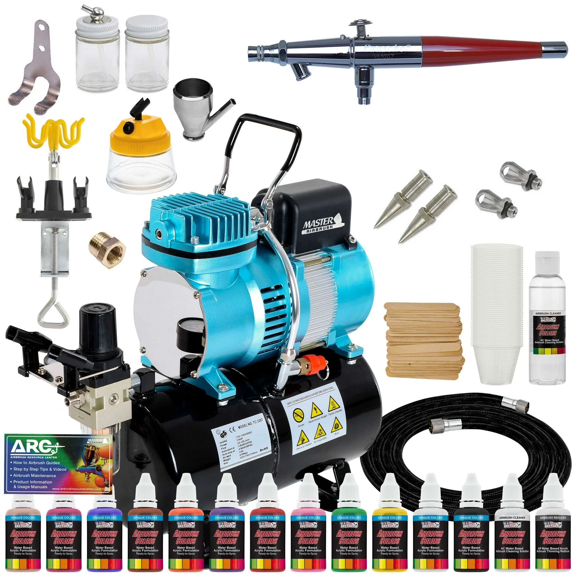 Paasche VL SET Airbrush System Air Compressor 12 Color Paint Kit Cleaner Hobby