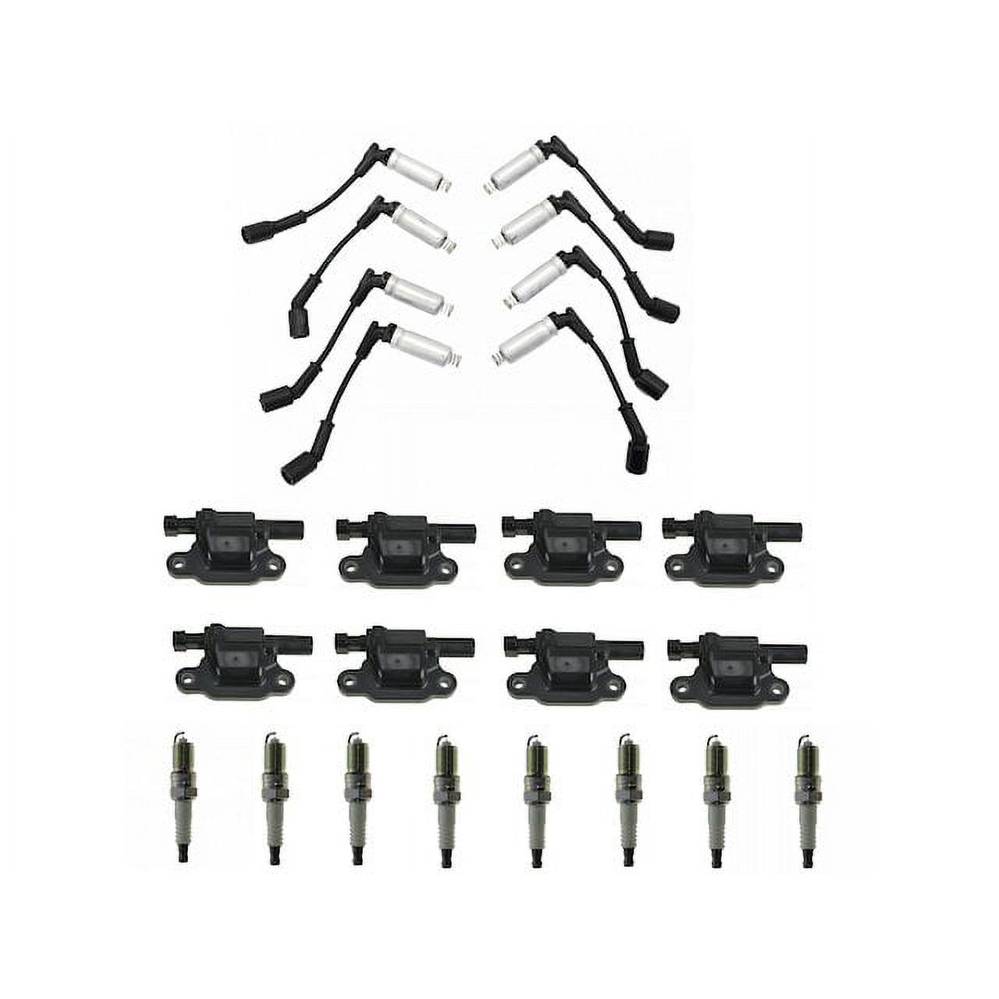 Ignition Coil Spark Plug and Wire Set 17 Piece - Compatible with 2007 - 2008 Chevy Tahoe