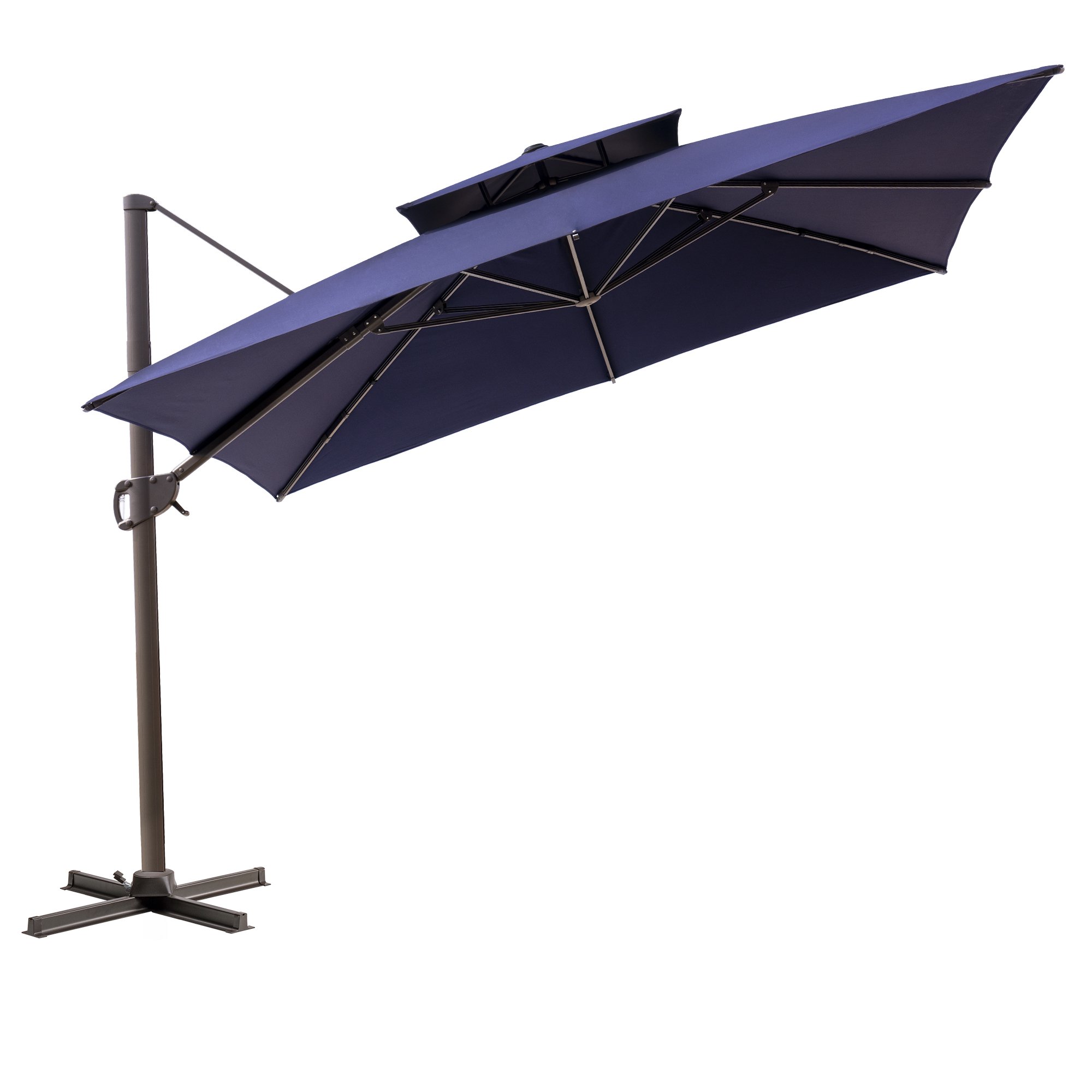 Pellebant 11 ft. x 11 ft. Square Double Top Patio Cantilever Umbrella, Navy Blue