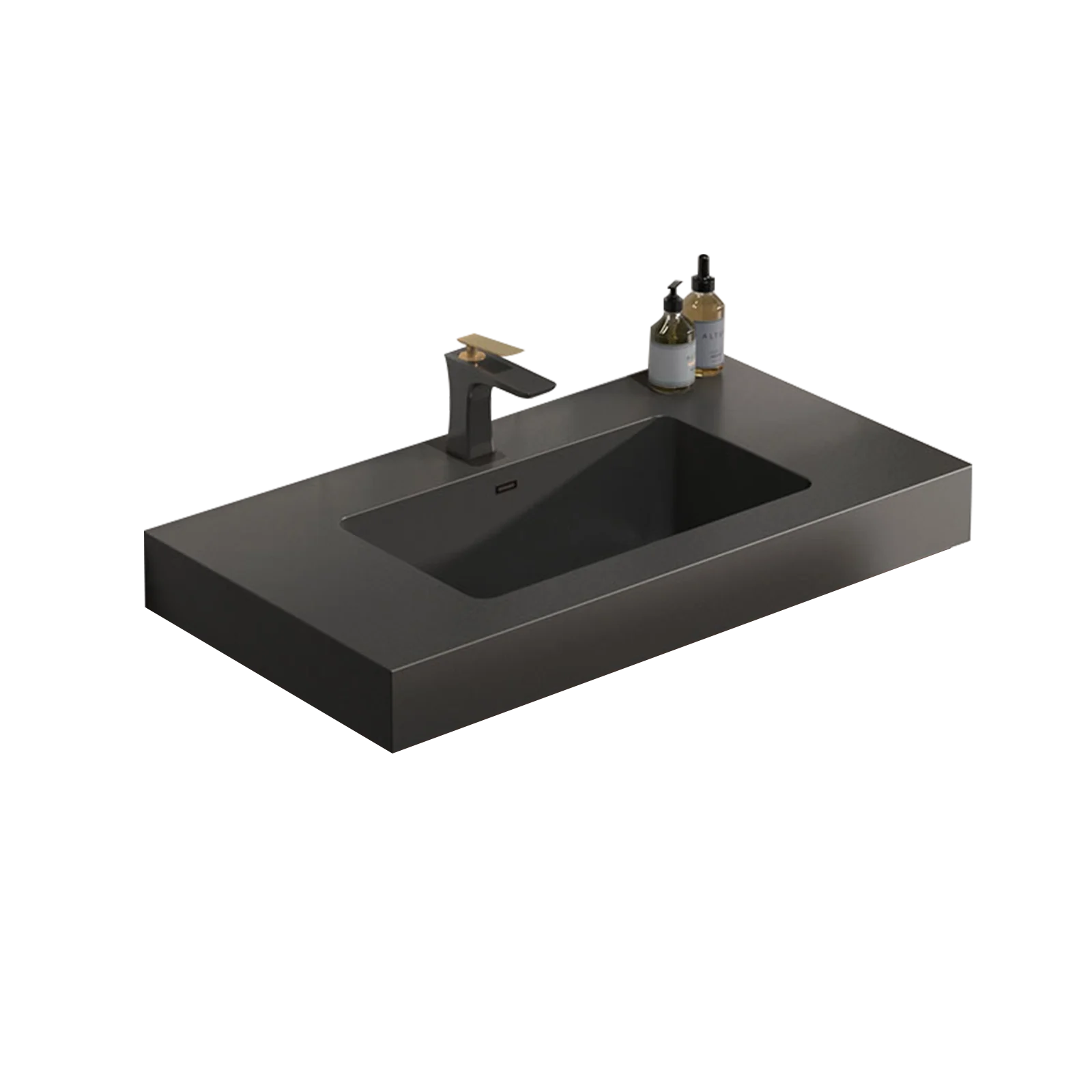 Integrated engineered quartz basin WITHOUT drain and faucet, matt black color