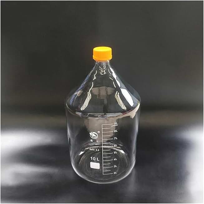 Lab bottle Reagent bottle,With yellow screw cover,Borosilicate glass 3.3,Capacity 10000ml,Graduation Sample Vials Plastic Lid
