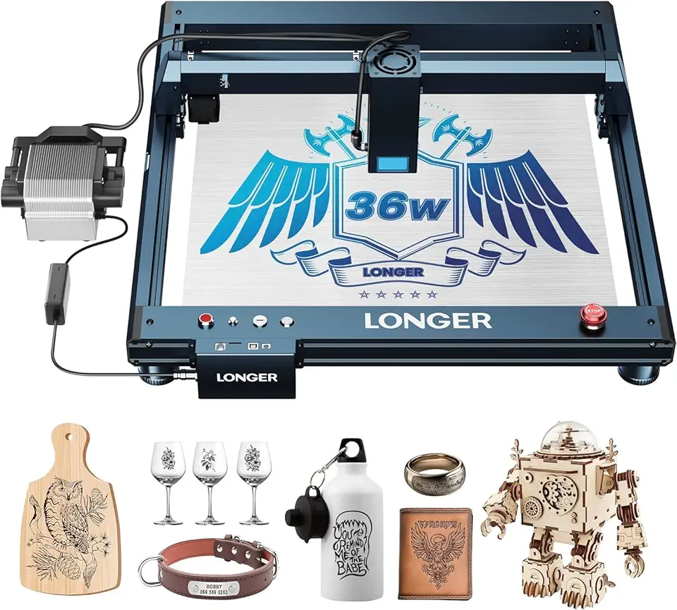 Longer Laser B1 36W Laser Engraver Cutter with Auto Air Assist, Working Speed Up to 600MM/S, DIY Laser Engraver for Wood and Metal, Paper, Acrylic, Glass, Leather, Working Area 17.72x17.32 inch