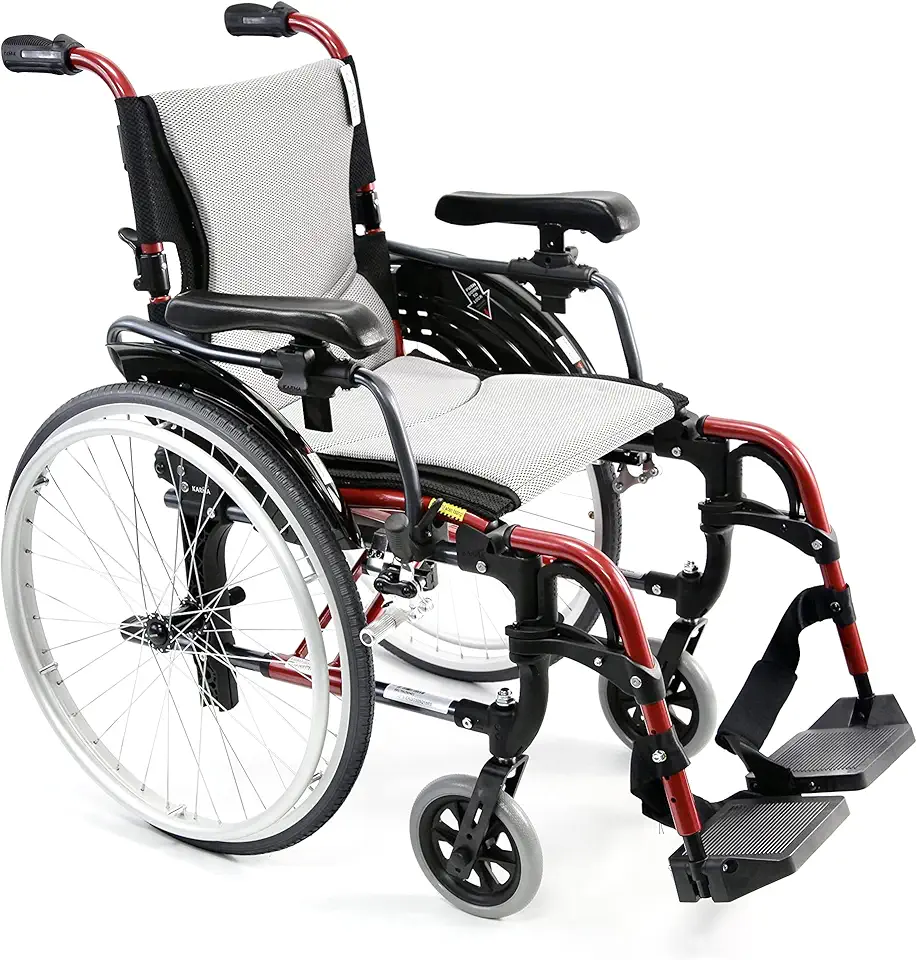 Karman Healthcare S-305 29 lbs Ultra Light Ergonomic Wheelchair with Removable Footrest and Quick Release Wheels Red Color (S-ERGO305Q18RS)