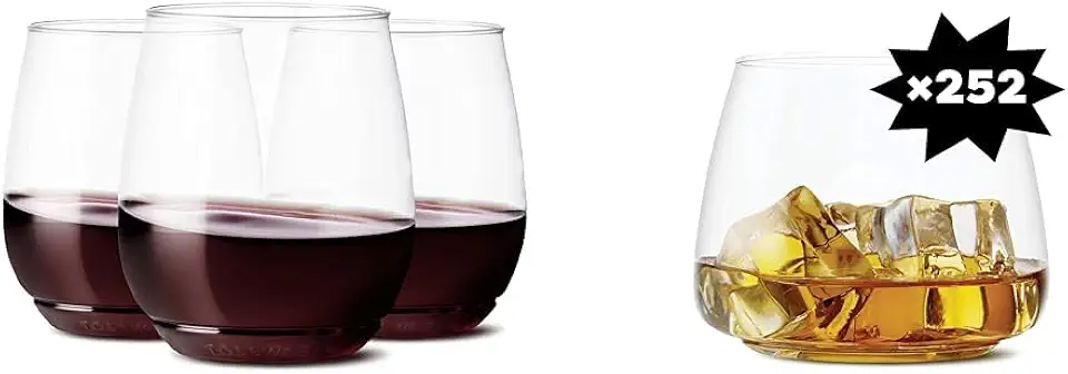 TOSSWARE POP 14oz Wine Set of 252 and 12oz Rocks Whiskey Glasses Set of 252, Recyclable Unbreakable Plastic Drinkware